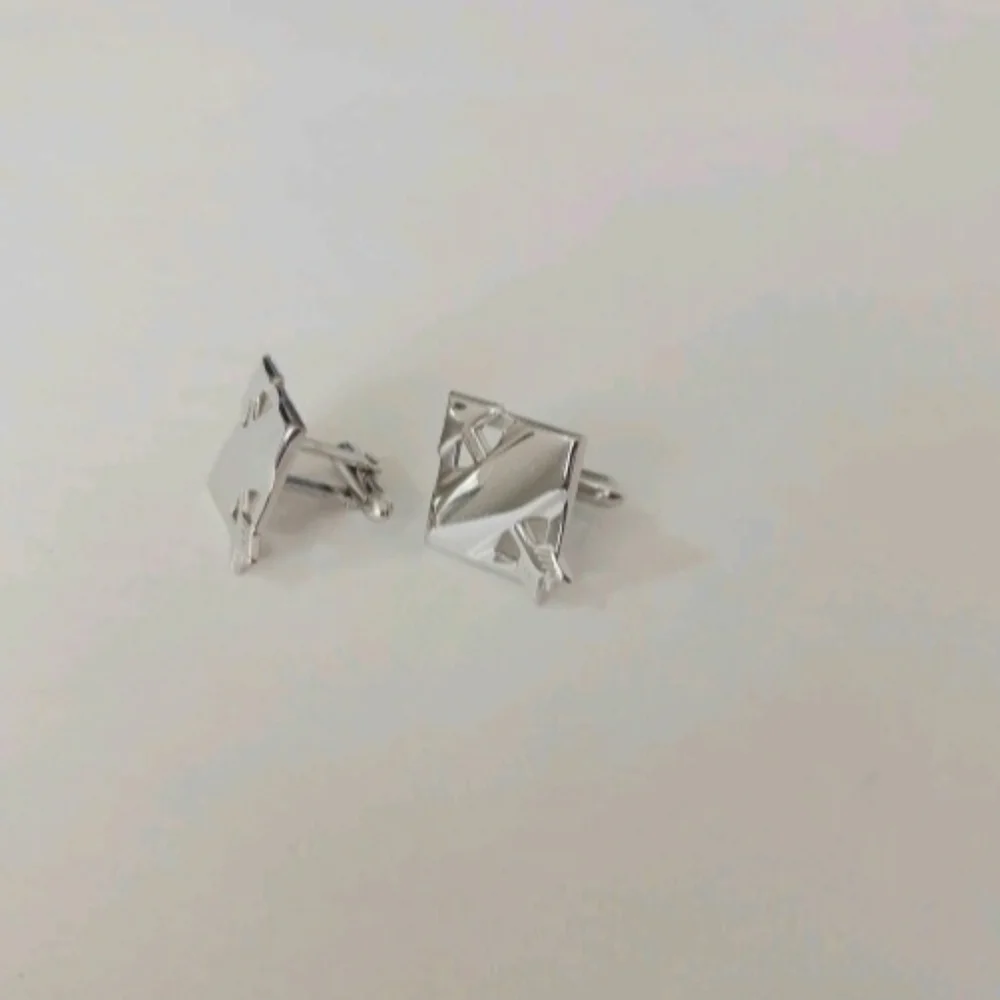 VTG Silver Tone Cutout Arrow Cufflinks Square MCM Modernist Men's Jewelry Retro